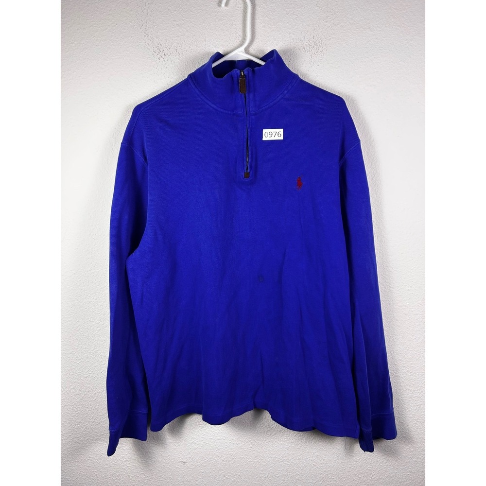 Polo Ralph Lauren Mens Large Blue Quarter Zip Pullover Cotton Knit Sweater Pony